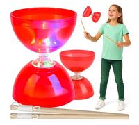 Toyana Kids Diabolo Toy with Wooden Sticks, Light Up LED Diabolo Juggling Toy, Hand-Eye Coordination & Outdoor Fun Skill Development Gift for Children 3+ Year - Red