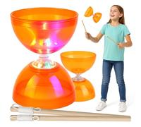 Toyana Kids Diabolo Toy with Wooden Sticks, Light Up LED Diabolo Juggling Toy, Hand-Eye Coordination & Outdoor Fun Skill Development Gift for Children 3+ Year - Orange