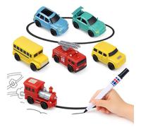 Toyana Kids Toy Car, 1 Piece Random Vehicle Bus, Truck & Train Engine with Optical Sensor, Following Creative Line Drawn by Inductive Magic Pen, Educational STEM Learning Toy for Boys & Girls