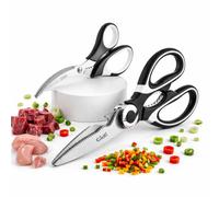 Toyana Kitchen Scissors - Pack of 2, Heavy Duty Stainless Steel - Multi Purpose Food Scissors and Poultry Shears - Sharp Meat Chopping with Comfort Grip for Chicken, Bones and Herbs