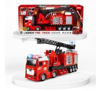 Toyana Large Ladder Fire Truck Toy with Real Water Spray - 69cm Extendable Fire Engine with Flashing Lights & Realistic Siren Sounds - Educational Emergency Rescue Vehicle Gift for Kids Boys Girls 3+