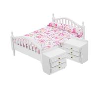 TOYANDONA 1 Set Miniature Furniture Set Dollhouse Wooden Bed with Nightstands Realistic Bedroom Accessories for Creative Play for Compact Spaces Design