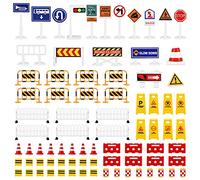 TOYANDONA 1 Set Play Traffic Signs, Street Road Signs Playset Traffic Signs Playset Traffic Toy Road Signs for Kids (26pcs Road Signs and 54pcs Fences)