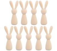 TOYANDONA 10 Pcs Unfinished Wooden Bunny Peg Dolls: 3. 54 Inch Unpainted Bunny Peg Dolls Figure, Blank Rabbit Figures for Kids DIY Crafts, Easter Party Favor Decoration(Beige)