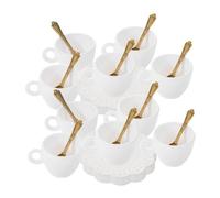 TOYANDONA 10 Sets Miniature Dollhouse Coffee Cup Set with Metal Spoons Vintage White Lace Edged Mini Tableware for Dollhouse Decor and Role Playing Simulation Coffee Mug Collection