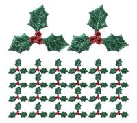 TOYANDONA 100pcs Mini Artificial Holly Berries And Green Leaves for Christmas Crafting, Diy Holiday Decorations, Tiny Berry Stems And Leaf Charms for Ornament Embellishment (green, 1. 2 Inch)
