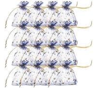 TOYANDONA 100pcs Navy Blue Organza Drawstring Bags Small Mesh Jewelry Bags Gold and Silver Star Moon Print for Party Favor and Packaging