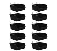 TOYANDONA 10pcs Black Pegboard Storage Boxes with Brackets, Plastic Parts Organizer Bins for Garage and Office, Compatible with 1.6 2.5 Hole Spacing Peg Boards, Wall-mounted Small Parts