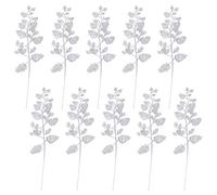 TOYANDONA 10pcs Christmas Leaf Picks Glitter Artificial Leaves Stems Xmas Tree Ornaments for Christmas Tree Wreath Garland Wedding Decorations (Silver)