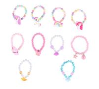 TOYANDONA 10Pcs Mixed Color Cartoon Bead String Bracelets with Unicorn Rainbow Ice Cream Rose Charms Non-toxic Friendship Wrist Chains for Party Favors and Daily Wear
