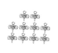 TOYANDONA 10pcs Retro Camp Sign Charms Alloy DIY Craft Pendants Vintage Metal Camper Keychains for Travel Bracelets and Camping Jewelry Making