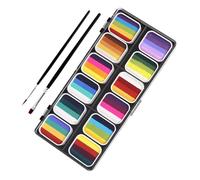 TOYANDONA 12-color Gradient Face Paint Kit Water-activated Matte and Pearl Body Paints with 2 Brushes for Adults Professional Face Painting Halloween Makeup