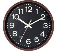 TOYANDONA 12-inch Wood Grain Imitation Silent Wall Clock Luminous Night Light Decorative Bedroom Mute Clock No Battery