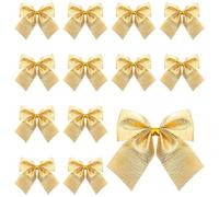 TOYANDONA 12 Pcs Christmas Mini Natural Burlap Bows - Classic Gold Bows for Christmas Tree Crafts & Home Decoration And Wreath, Tree, Farmhouse, Holiday Decor