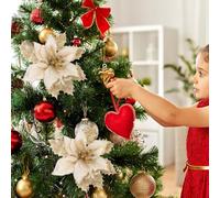 TOYANDONA 12 Pcs Gold Christmas Flower Pendant Set Glitter Xmas Tree Hanging Decor Floral Ornaments for Holiday Decoration