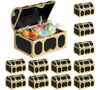 TOYANDONA 12 Pcs Treasure Chests: Plastic Small Treasure Box, Halloween Vintage Pirate Jewelry Box, Piggy Bank for Halloween Birthday Party Favors for Boys Girls(2.95x2.12x1.97in)