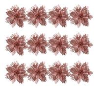 TOYANDONA 12Pcs Christmas Poinsettia Flowers, Artificial Glitter Poinsettia Flowers Home Party Wreath Decorations Christmas Tree Ornaments Party Decoration with Stems and Clips- Rose Red