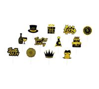 TOYANDONA 12pcs Glitter Happy Year Cake Toppers Cake Inserts Dessert Decoration Picks for Years Eve Party Supplies Safe Non-toxic Chic Design