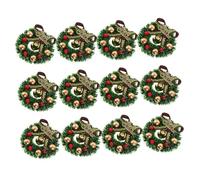TOYANDONA 12pcs Mini Christmas Wreaths with Bows and Bells Plastic and Wire Tiny Wreaths for Dollhouse Decorations Miniature Xmas Tree Hanging Ornaments Reusable Holiday Garland for Crafts