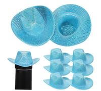 TOYANDONA 12PCS Mini Cowboy Hats for Crafts Glitter Western Cowgirl Hats Blue Holographic Neon for Doll Accessories Party Decorations Wine Bottle Toppers