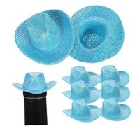 TOYANDONA 12PCS Mini Cowgirl Hats Blue Glitter Western Miniature Cowboy Caps for DIY Hair Accessories Wine Bottle Decorations Dollhouse Craft Supplies Party Favors for Disco Cowboy Events
