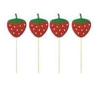TOYANDONA 12pcs Strawberry Pattern Cake Picks with Glitter Insert Eco-friendly Bamboo and Cloth Material Practical Fruit Cake Toppers for Party Decoration for Cupcakes Desserts and Sweet