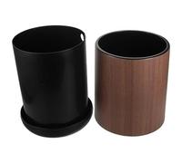 TOYANDONA 15L Double-Walled Wood Grain Trash Can without Lid, Large Plastic Kitchen Garbage Bin for Bathroom, Living Room, Office Waste Basket with Hidden Bag Storage