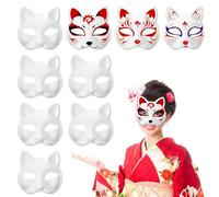 TOYANDONA 15pcs Therian Mask - White Cat & Fox Paintable Blank Masks for Diy Crafts, Half Facemasks for Halloween & Party, Masquerades, Mardi Gras, Animal Dress Up