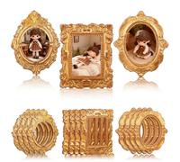 TOYANDONA 18 Mini Picture Frames: 1.57 Inch Large Vintage Gold Resin Photo Frame, Oval and Rectangular Small Wall Photo Holder for Dollhouse Decoration, DIY Jewellery Presentation, Photo Props