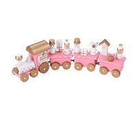 TOYANDONA 1Pack Christmas Wooden Train, 4 Section Mini Train Rail Toy Set Pink Creative Adornment with Snowman and Bear, Desktop Gift for Kids Christmas Party Kindergarten Decoration