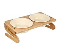 TOYANDONA 1Set Elevated Cat Bowl with Wood Stand Ceramic Bowls for Comfortable Feeding Vomiting Design Easy to Clean Pet Feeding Accessory for Cats and Kittens