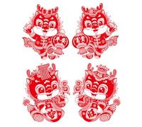 TOYANDONA 2 Pairs Dragon Year Chinese Year Window Stickers Electrostatic Static Clings Flocking Glass Door Decals Lunar Festival Decorations for Home