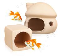 TOYANDONA 2 Pcs Ceramic Fish Tank Hideout Houses Betta Cave Aquarium Decoration Small Beige Fish Shelter Ornaments for Freshwater and Saltwater Tanks