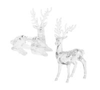 TOYANDONA 2 Pcs Clear Acrylic Christmas Reindeer Decorations Standing and Sitting Elk Figurines for Living Office Tabletop Holiday Decor