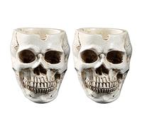 TOYANDONA 2 Pcs Resin Spooky Human Skull Ashtray, Flower Pot Planter Container Skulls& Skeletons Figurines Novelty Toy Comedy Spoof Human Prop for Halloween Home Office Desk Decorations