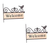 TOYANDONA 2 pcs Rural Style Iron Art Wooden Welcome Sign Board with Bird Pattern Durable Hanging Pendant for Door and Wall Decoration Rustic Garden Ornament for Home and Store Creative Photo