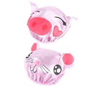 TOYANDONA 2 Pcs Shower Caps Cartoon Bathing Hats for Pink Pig Mouse Design Satin Material Bath Splash Guard Hair Wash Protector