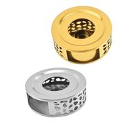 TOYANDONA 2 pcs Stainless Steel Japanese Metal Teapot Warmer Base with Hollow-out Design and Tealight Holder Stable Flat Bottom Candle Heater for Living Office Tea House