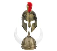TOYANDONA 2 Pcs Viking Helmets with Horns for Carnival Cosplay, Reusable Plastic Roman Soldier Helmet in Golden Colour, Universal Size for Festivals and Themed Parties