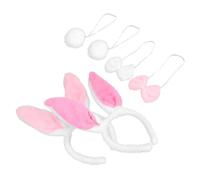 TOYANDONA 2 Sets Bunny Ears Headband and Tail Costume Set with Bow Tie, Plush White and Pink Rabbit Dress-Up Accessories for Halloween Party and Cosplay
