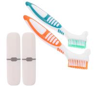 TOYANDONA 2 Sets Denture Cleaning Brush with Carrying Case for False Teeth, Double Sided with Gentle Bristles and Deep Cleaning, Ergonomically Angled for Effective Use at Home and Social