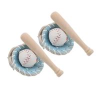 TOYANDONA 2 Sets Miniature Baseball Bat and Glove - Baseball Cake Toppers for Sports Themed Cake Decorations Dollhouse Accessories