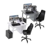 TOYANDONA 2 Sets Miniature Dollhouse Office Desk Furniture with Computer and Accessories for Pretend Play Realistic Tiny Desk Chair Mouse Keyboard Creative Scene Building and Storytelling