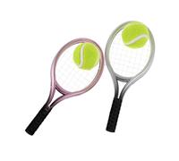 TOYANDONA 2 Sets Miniature Tennis Racket and Ball Set for Dolls Detailed Sports Accessory for Tennis Trainer Portable Decorative for Dollhouse Scenes and Party Cake Toppers Silver Pink
