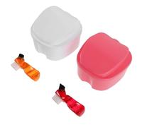 TOYANDONA 2 Sets Portable Denture Soaking Containers with Dual-Chamber Plastic Case, Strainer and Brush Included, User-Friendly Operation for Travel Size Denture Bath Box and Orthodontic