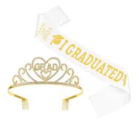 TOYANDONA 2023 Graduation Satin Sash and Crown Tiara Kit for Graduation Time Student Sash Elegant Satin Material and Crystal Rhinestone Adorned Crown
