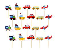 TOYANDONA 20pcs Transportation Cupcake Toppers, Vehicle Cupcake Topper for Kids Birthday Party Supplies