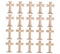 TOYANDONA 20Sets Wooden Standing Cross Ornaments with Base for Home and Office Desktop Decor Compact Christian Craft Decorations Smooth Polished Surface and Non-fading Religious
