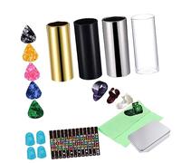 TOYANDONA 21pcs Guitar Fingerstall Set with 3 Colors Stainless Steel 6cm Slides Silicone Finger Picks Thumb Picks Sound Sticker Cleaning Cloth for Acoustic and Electric Guitar Accessories