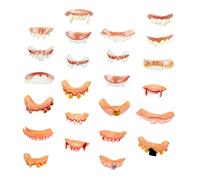 TOYANDONA 24Pcs Halloween Fake Teeth Styles Funny Dentures for Cosplay Costume Parties Halloween Props Spooky Accessories for Adults